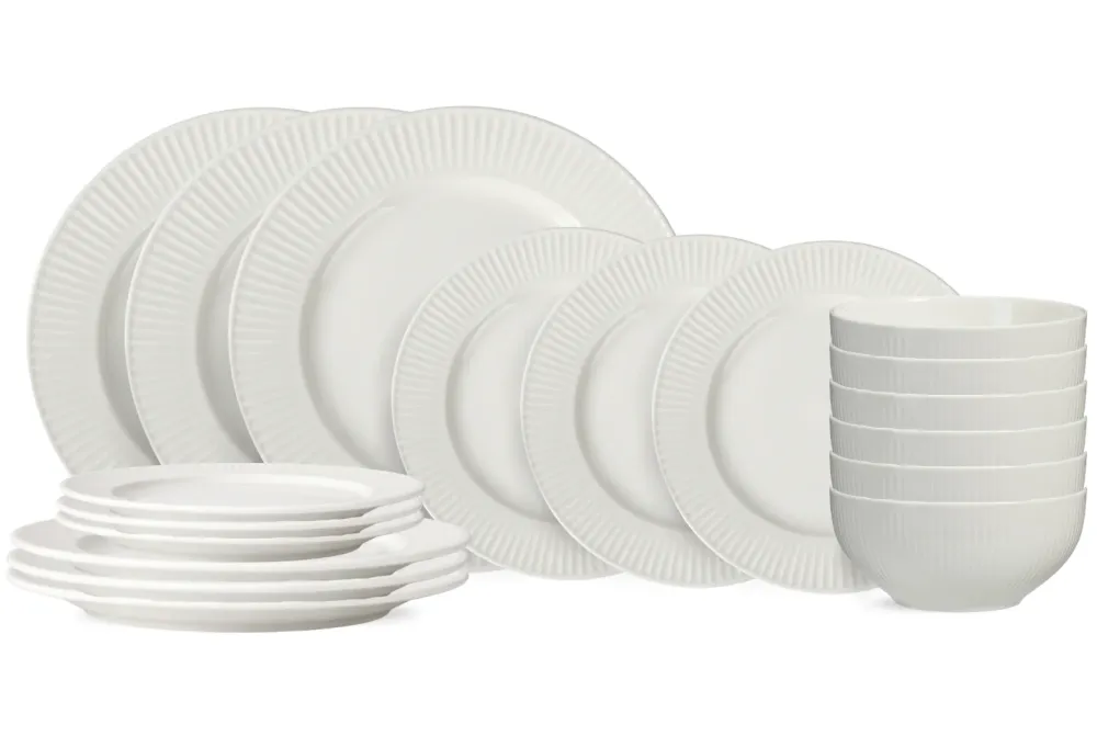 Cookinglife Geschirrset Siaki New Bone - Porzellan 18-teilig / 6 Personen - 6 Speiseteller, 6 Frühstücksteller und 6 Schalen
