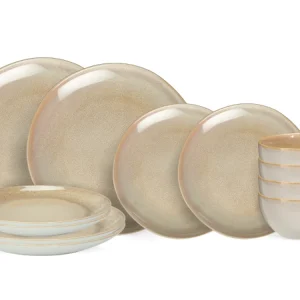 Cookinglife Serene Sand 12-teiliges Geschirrset / 4 Personen - 4 Speiseteller, 4 Frühstücksteller und 4 Schüsseln