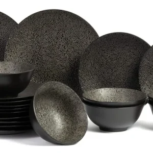Cosy & Trendy Geschirrset Candy Schwarz - 18-teilig / 6 Personen - 6 Speiseteller, 6 Frühstücksteller und 6 Schalen