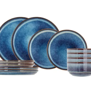 Cosy & Trendy Geschirrset Jade Indigo 12-teilig / 4 Personen - 4 Dinner-Teller, 4 Frühstücksteller und 4 Schalen