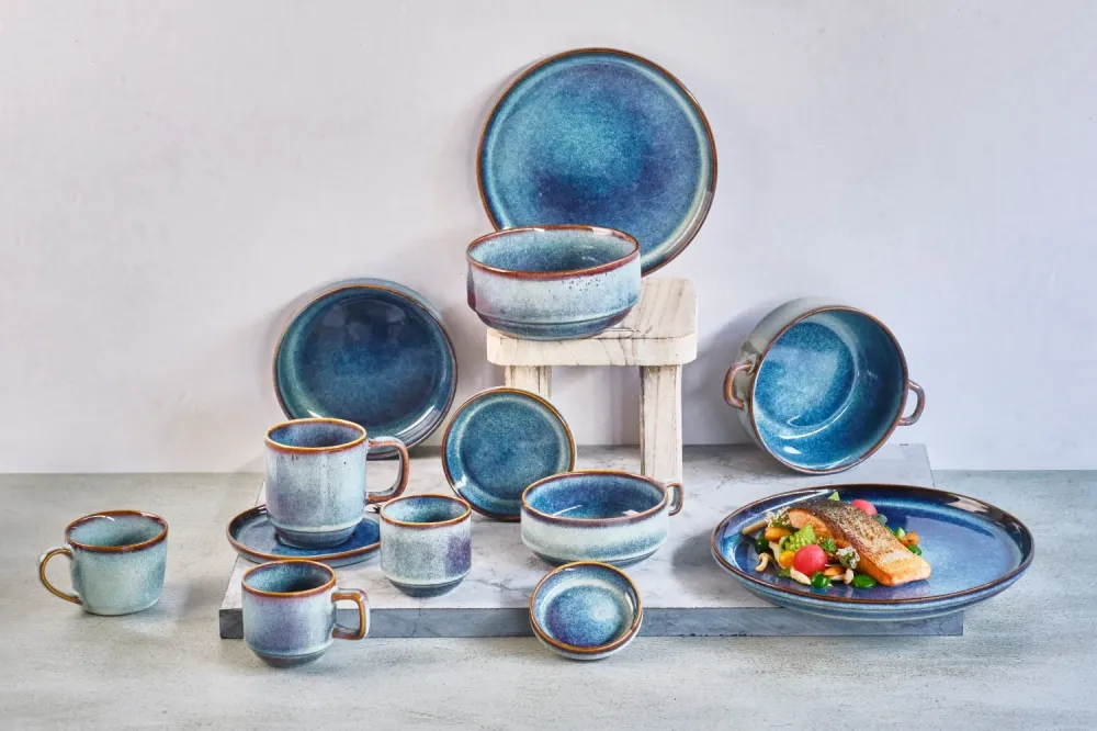 Cosy & Trendy Geschirrset Jade Indigo 12-teilig / 4 Personen - 4 Dinner-Teller, 4 Frühstücksteller und 4 Schalen