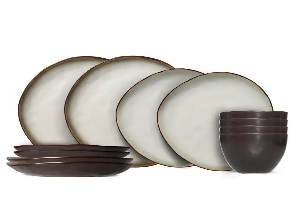 Cosy & Trendy Geschirrset Plato Mat Organisch 12-teilig / 4 Personen - 4 Speiseteller, 4 Frühstücksteller und 4 Schalen