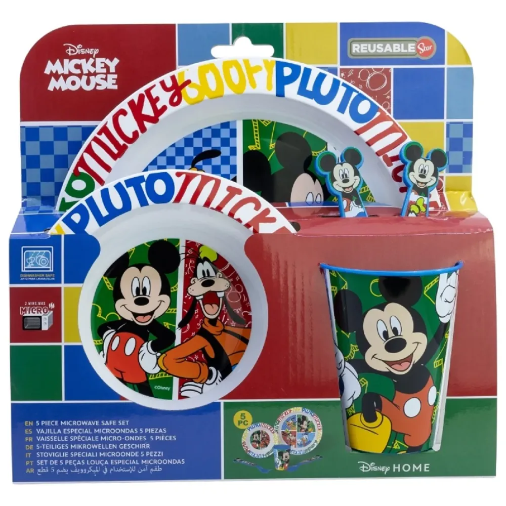 Disney Mickey Mouse Teller-Set Mikrowellengeeignet 5-teiliges Kindergeschirr mit rutschfestem Boden