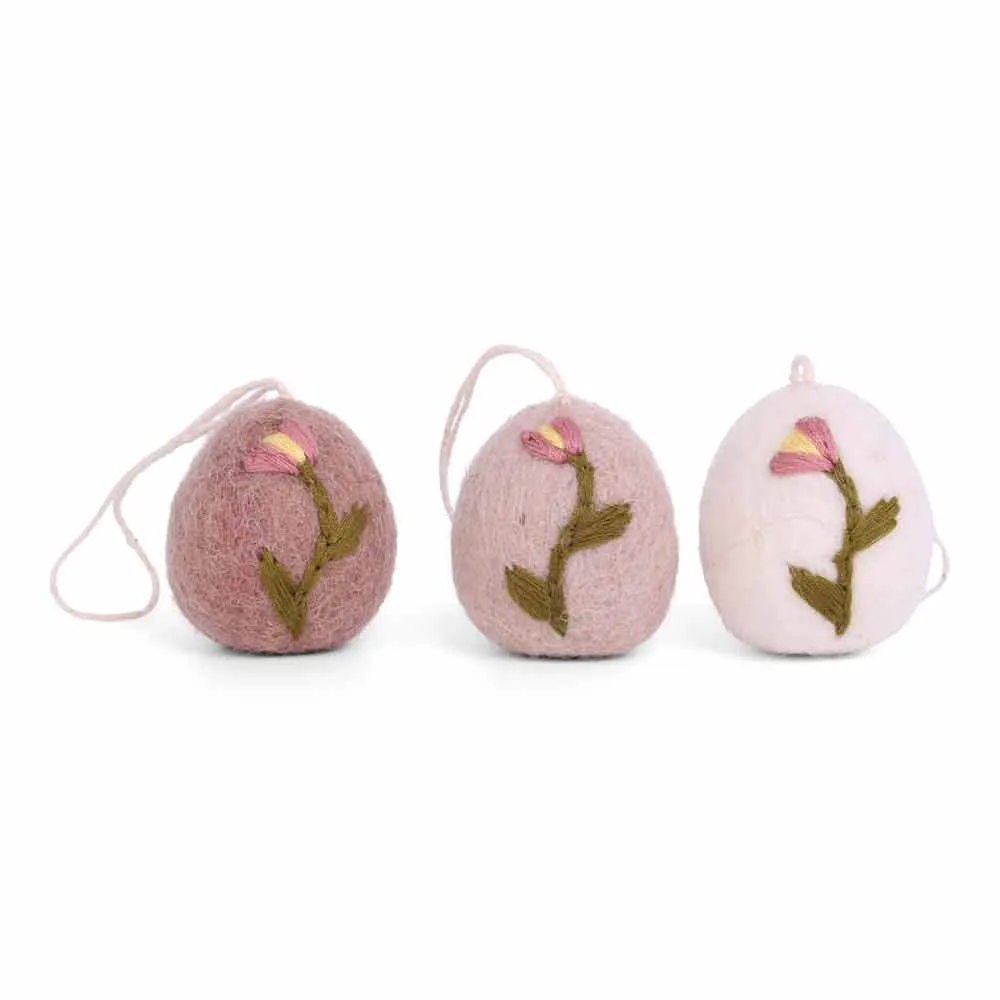 Gry & Sif - Anhänger Eier mit Stickerei Tulpe Filz 3er-Set