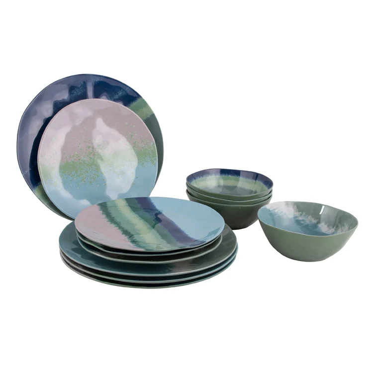 Melamin 12-teiliges Geschirrset Halo - blau/grün