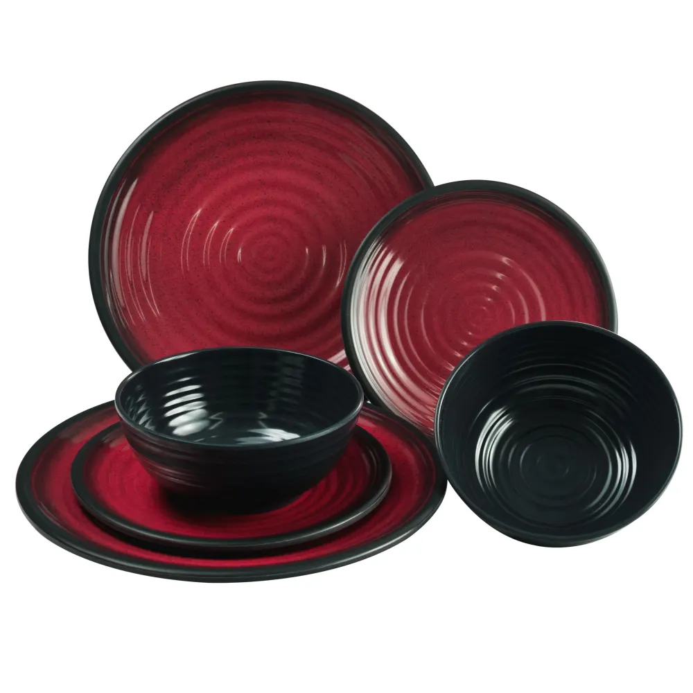 Melamin Camping Geschirr Set für 2 Personen - mit Tellern und Stapel-Tassen - 8 Teile - Blau-Schwarz Steingut Optik Campin...