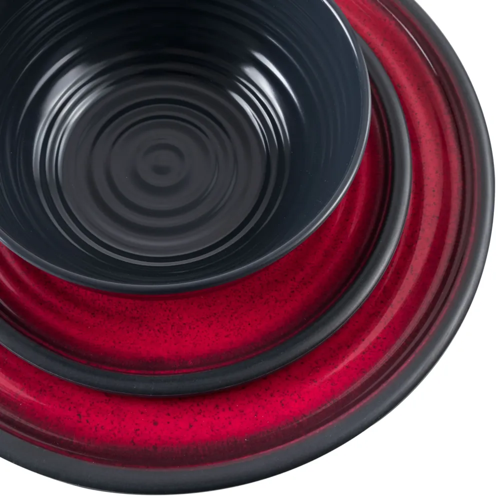 Melamin Geschirr Geschirrset 4 Personen Steingut Optik Campinggeschirr Tafelservice 16 teilig Rot Tafelgeschirr Camping Ou...