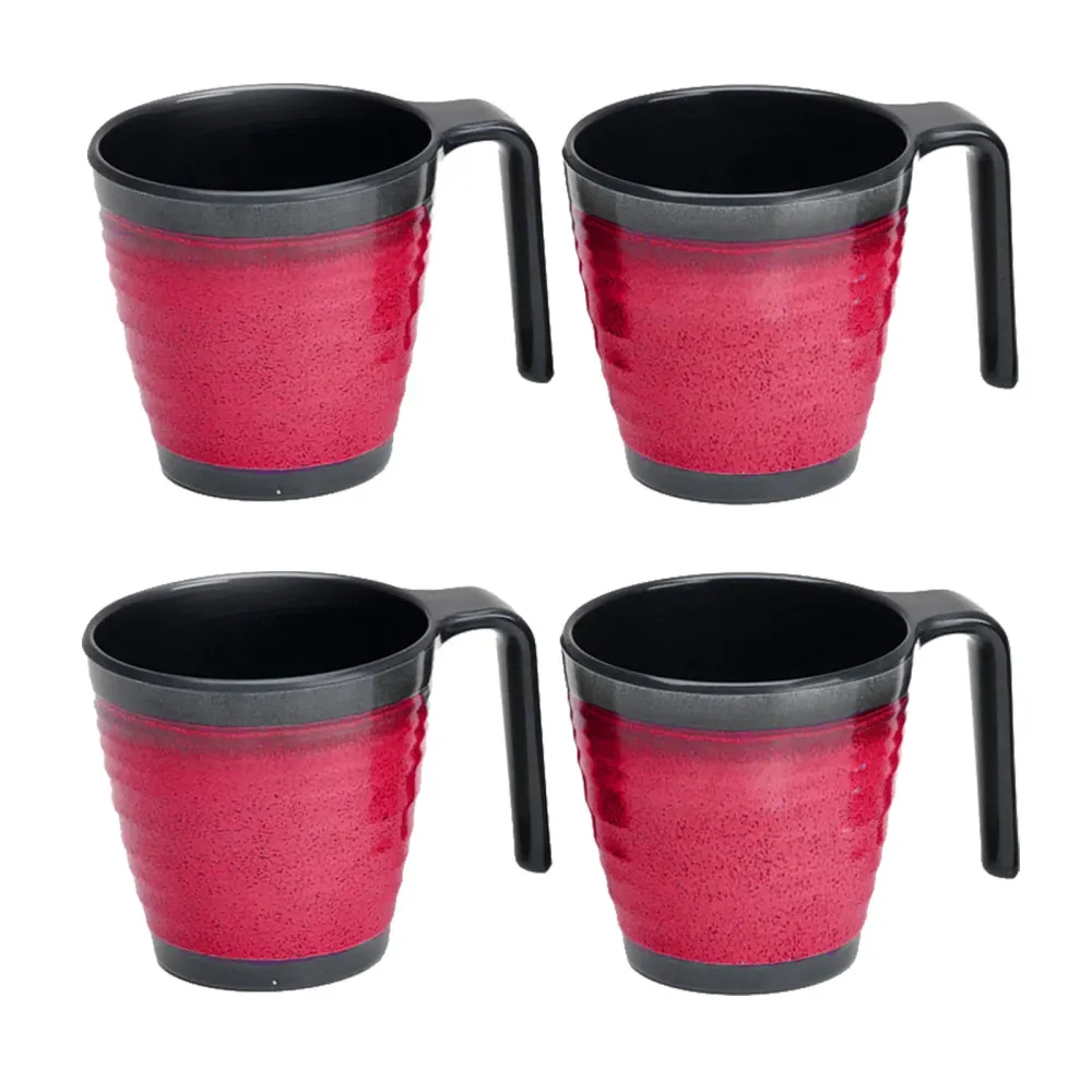 Melamin Geschirr Geschirrset 4 Personen Steingut Optik Campinggeschirr Tafelservice 16 teilig Rot Tafelgeschirr Camping Ou...