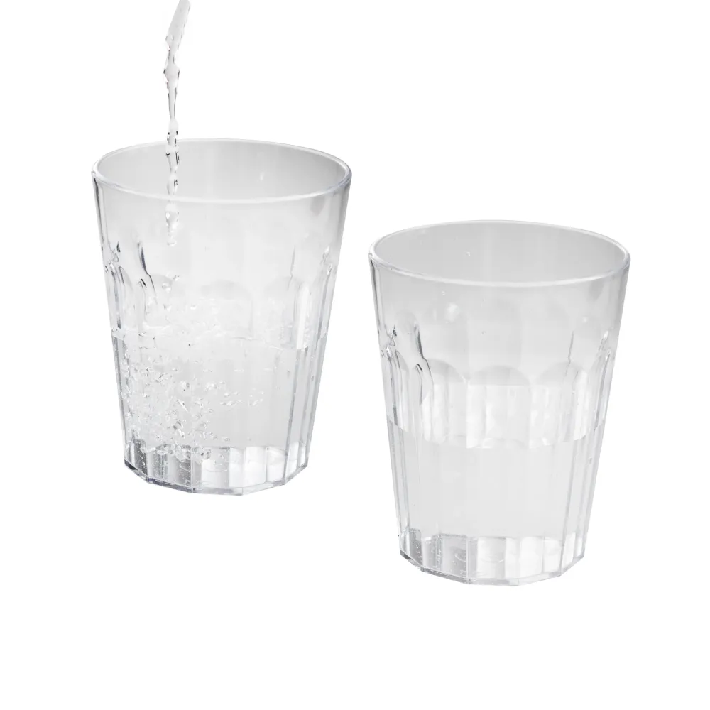 Melamin Geschirrset für 4 Personen - 16 Teile - mit Trinkgläsern klar 450 ml Campinggeschirr grau Essgeschirr Campinggeschirr