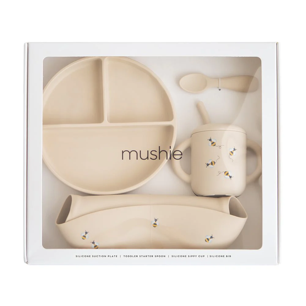 Mushie Silikon Geschirrset für Kleinkinder Bees