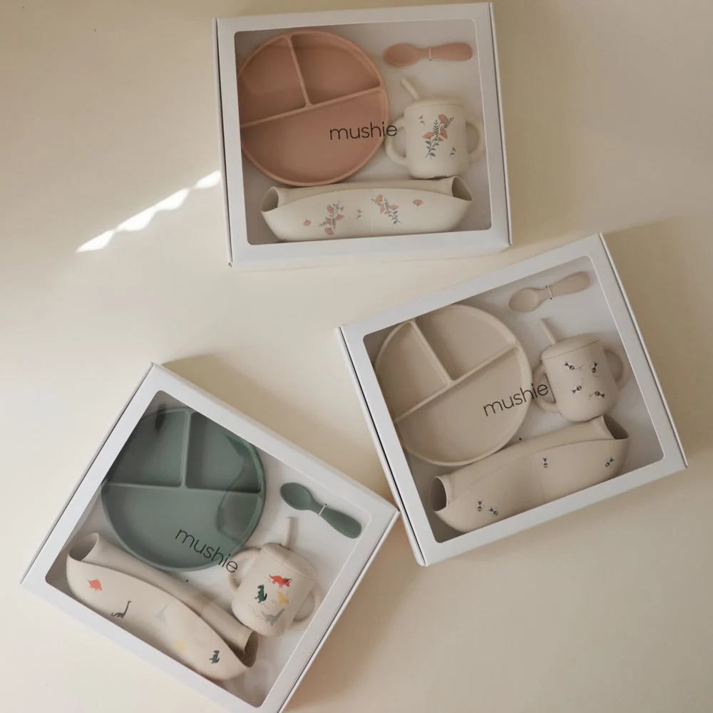 Mushie Silikon Geschirrset für Kleinkinder Bees
