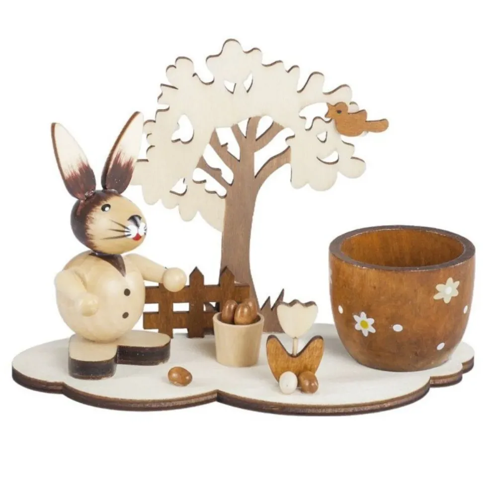 Osterhase mit Eierbecher, natur, 11 cm