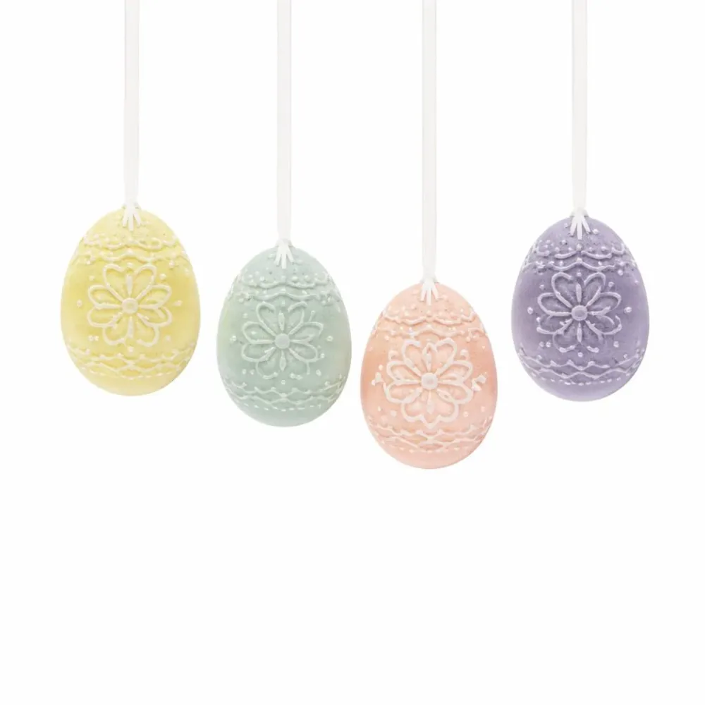 Porzellan Ostereier Hänger 4er Set Pastell 6 cm - Osterdeko Eier zum Aufhängen für Osterstrauch, Zweige oder Fenster - Frü...