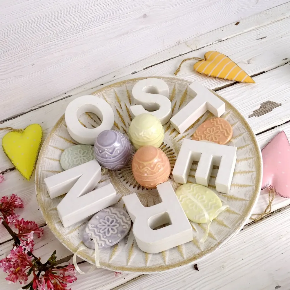 Porzellan Ostereier Hänger 4er Set Pastell 6 cm - Osterdeko Eier zum Aufhängen für Osterstrauch, Zweige oder Fenster - Frü...