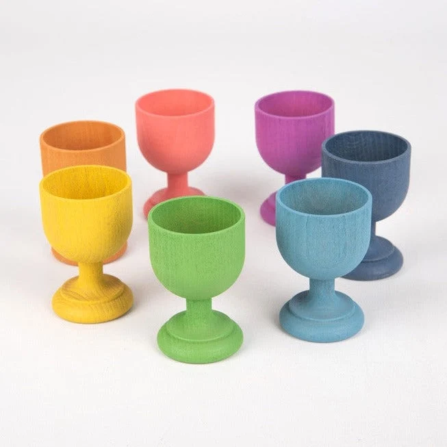 TickiT Regenbogen-Eierbecher aus Holz 7 Artikel