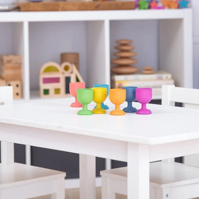 TickiT Regenbogen-Eierbecher aus Holz 7 Artikel