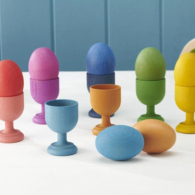 TickiT Regenbogen-Eierbecher aus Holz 7 Artikel