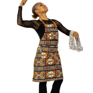 Afrikanischer Print Schürze - Rot Orange Bogolan Symbols