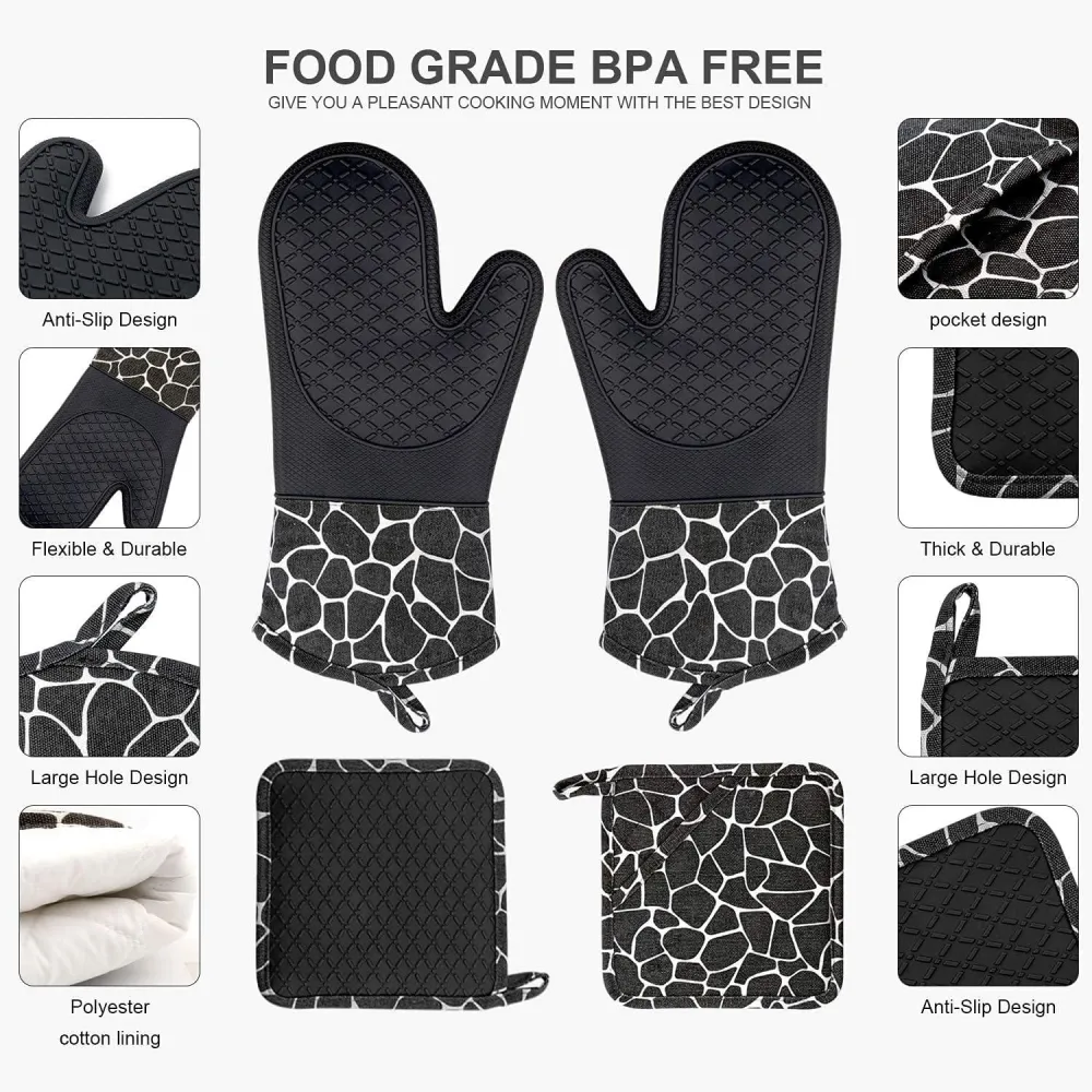 Hitzebeständige Ofenhandschuhe Silikon Baumwolle Topflappen