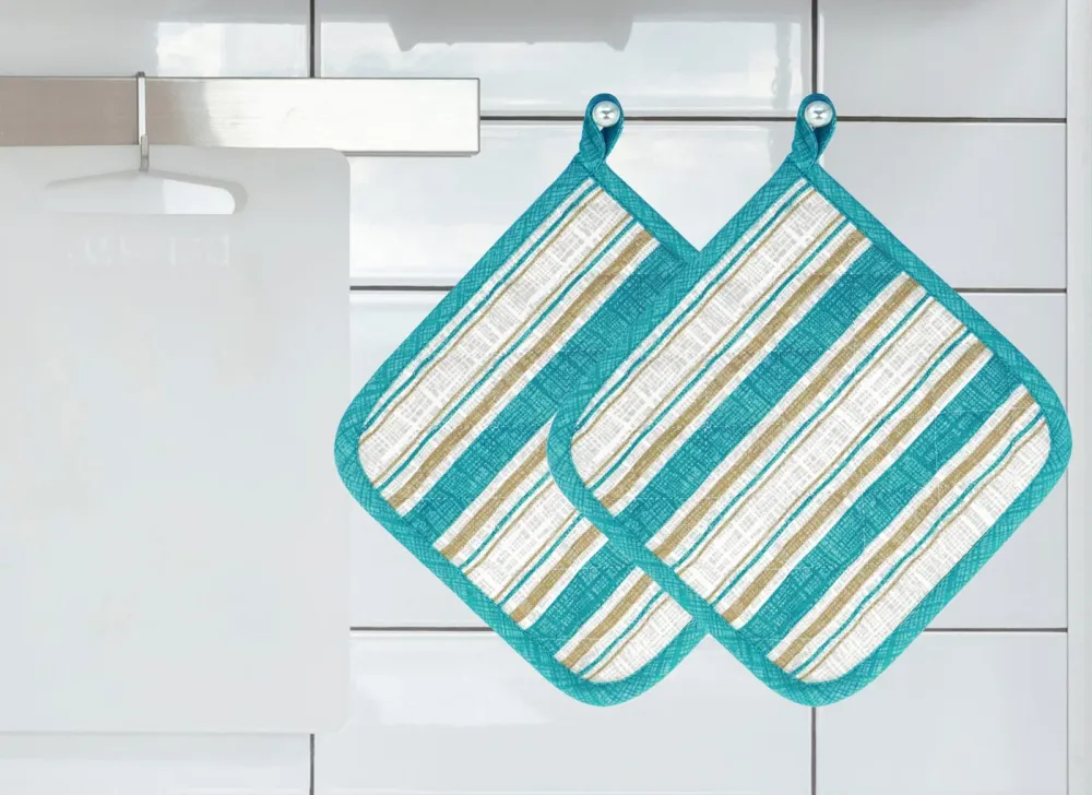 Kochtopfuntersetzer Set, 2 x Topfuntersetzer vintage, Topflappen Blau