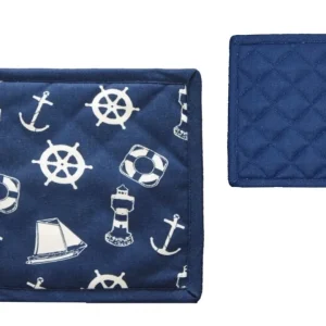 Maritim- 2er Set Topflappen - gute Wärmeisolierung- Anker, Steuerrad, Baumwolle