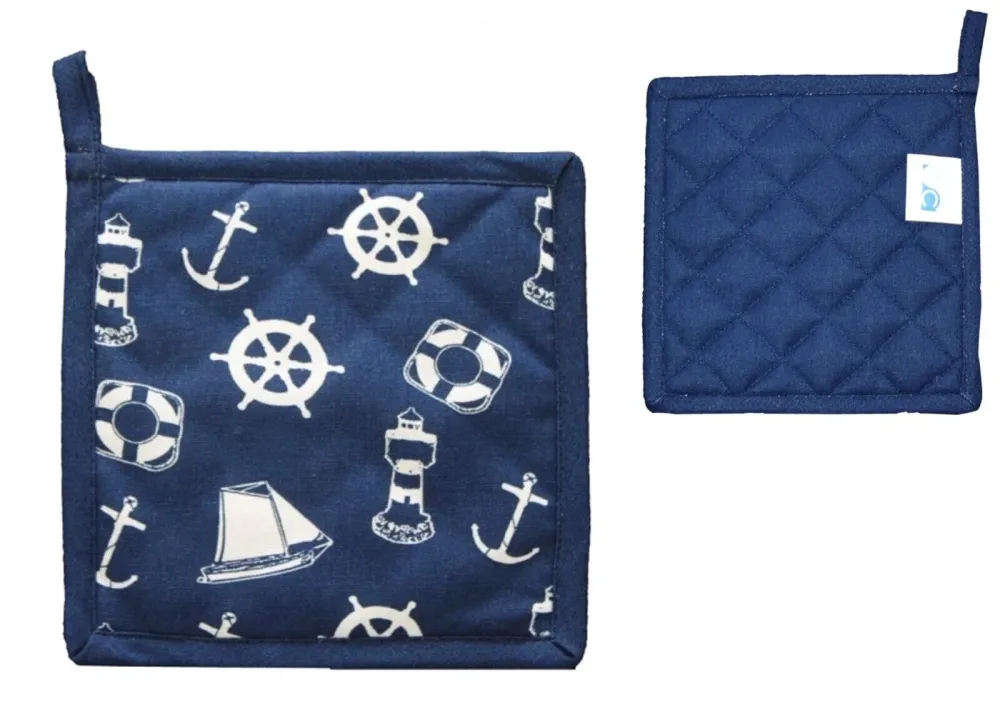 Maritim- 2er Set Topflappen - gute Wärmeisolierung- Anker, Steuerrad, Baumwolle