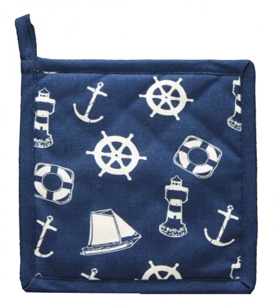 Maritim- 2er Set Topflappen - gute Wärmeisolierung- Anker, Steuerrad, Baumwolle