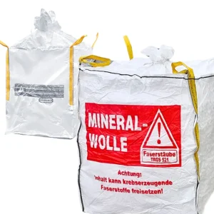 MINERALWOLLE Big Bag für 90x90x110cm TRGS 521 KMF Entsorgung Dämmwolle Glaswolle Mineralwolle 150kg mit Schürze verschließbar