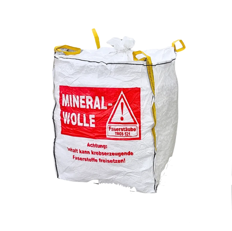 MINERALWOLLE Big Bag für 90x90x110cm TRGS 521 KMF Entsorgung Dämmwolle Glaswolle Mineralwolle 150kg mit Schürze verschließbar