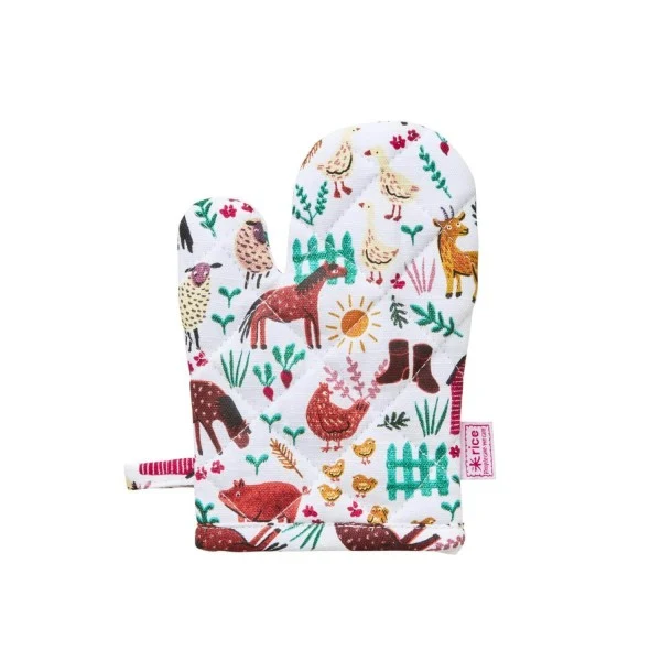 RICE, Baumwoll- Ofenhandschuhe, 'Pink Farm Print'