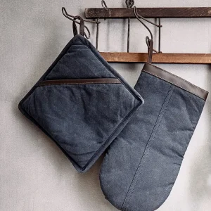 TAMBA Topflappen und Ofenhandschuh mit Lederbesatz