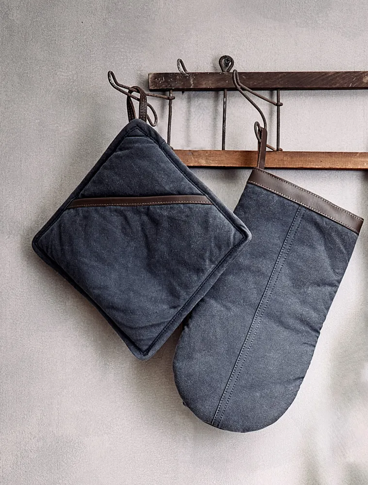 TAMBA Topflappen und Ofenhandschuh mit Lederbesatz