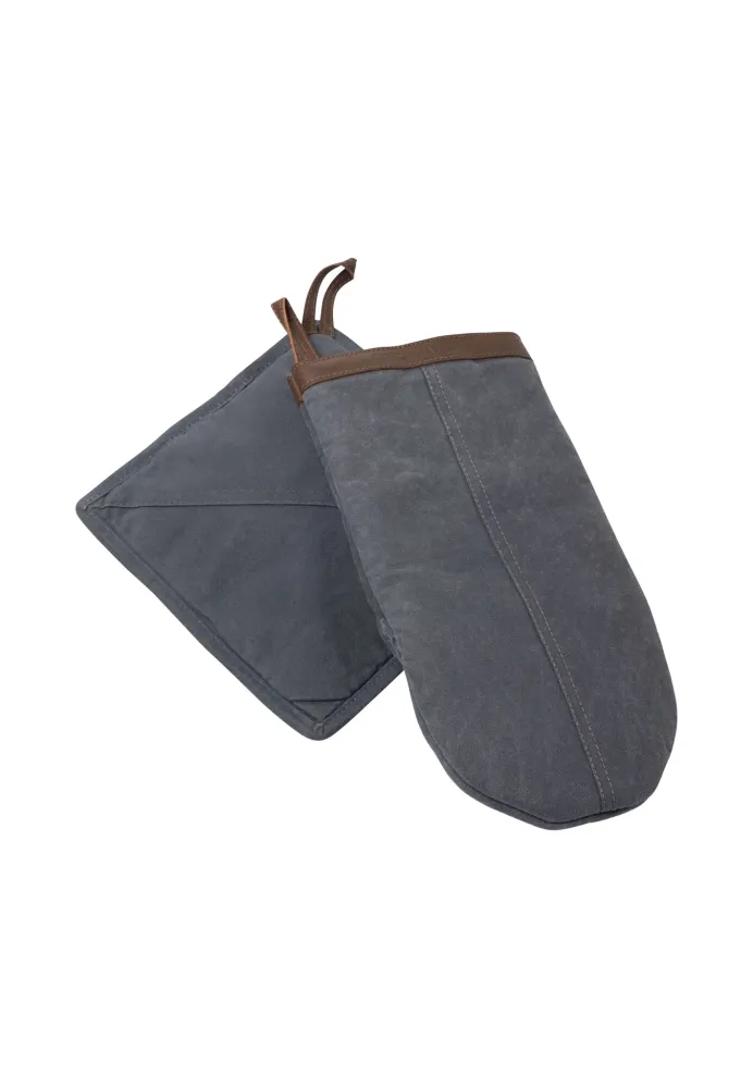 TAMBA Topflappen und Ofenhandschuh mit Lederbesatz