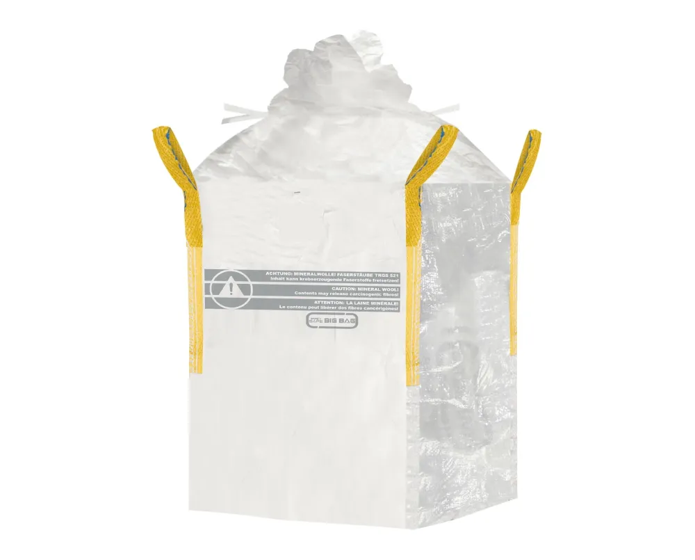 Transparentes Big Bag für Dämmwolle KMF Mineralwolle Glaswollle 90x90x110cm Schürze 150KG