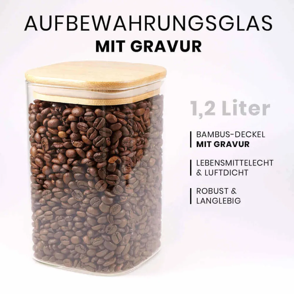 Aufbewahrungsglas "Gott sorgt für dich" · Bibelvers-Gravur · 1,2 l