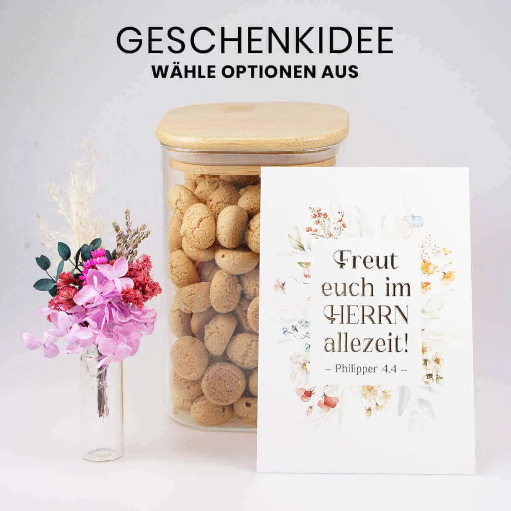 Aufbewahrungsglas "Gott sorgt für dich" · Bibelvers-Gravur · 1,2 l