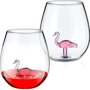 2er Set Flamingo Weingläser - Kreative Kristall Gingläser