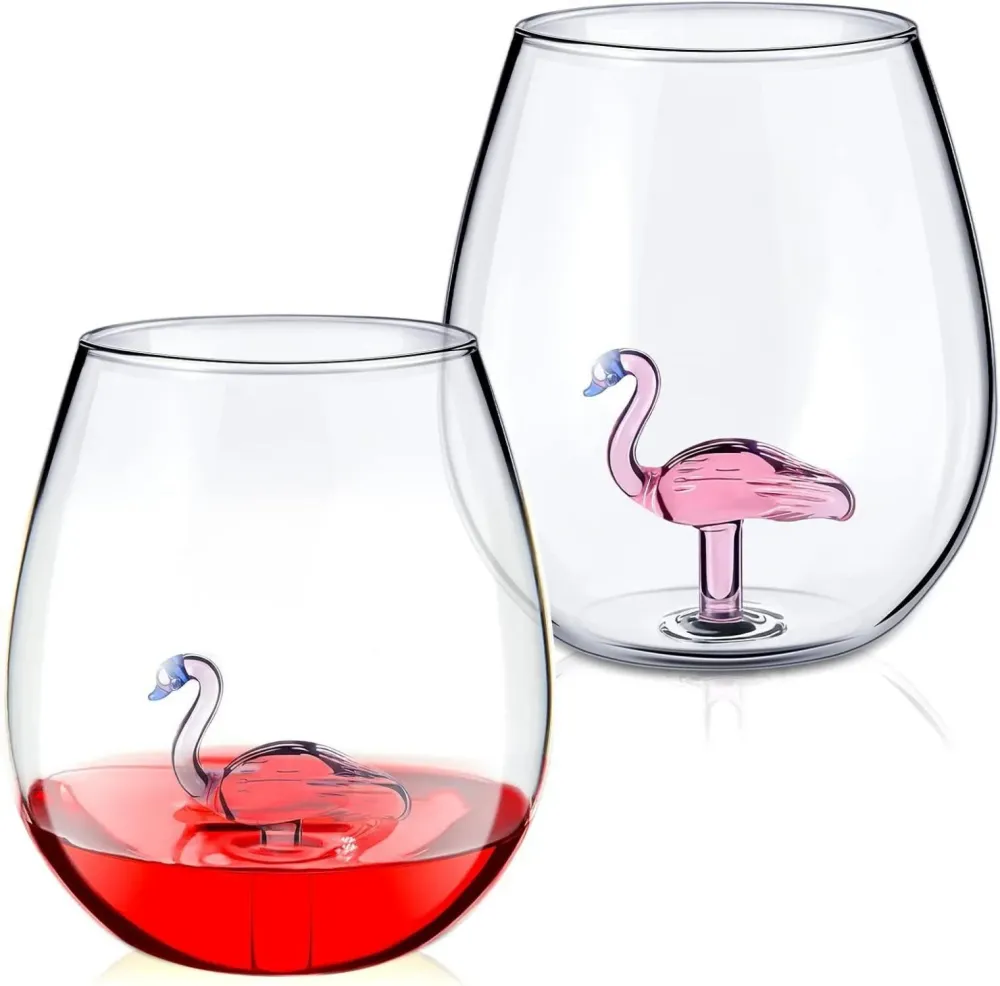 2er Set Flamingo Weingläser - Kreative Kristall Gingläser