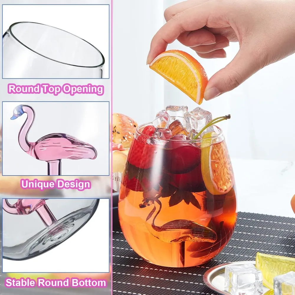 2er Set Flamingo Weingläser - Kreative Kristall Gingläser