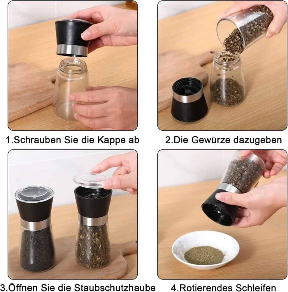 2er Set Gewürzmühle, Salz und Pfeffermühle, Keramikmahlwerk.