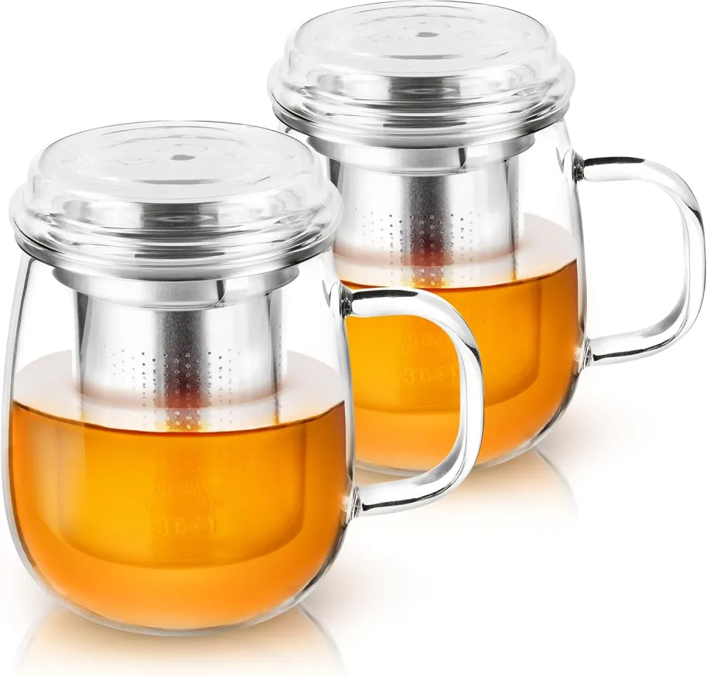 2-teiliges Teeglas mit Edelstahl-Sieb Set, 430 ml