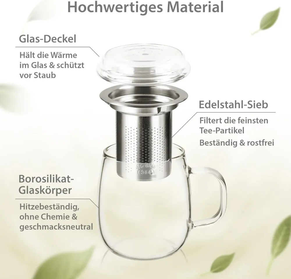 2-teiliges Teeglas mit Edelstahl-Sieb Set, 430 ml