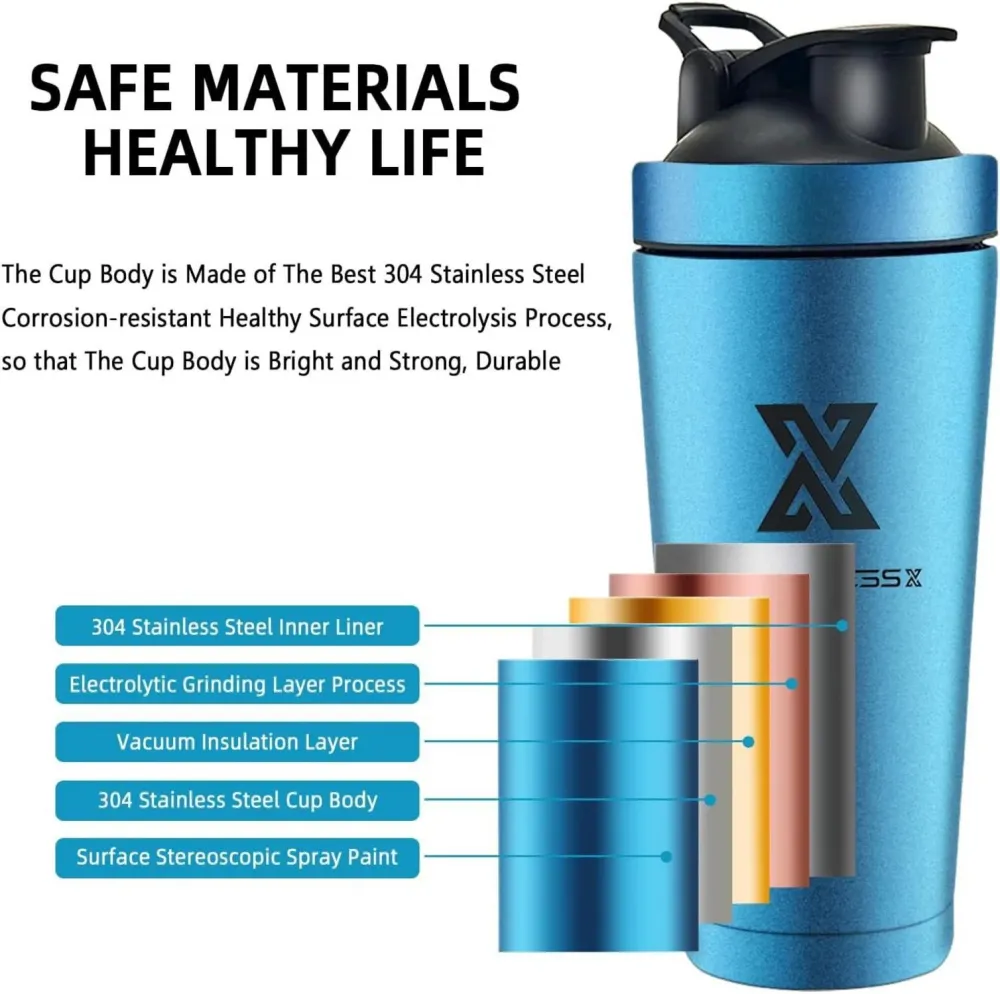 700ml Edelstahl Protein Shaker Sport Fitness Becher mit