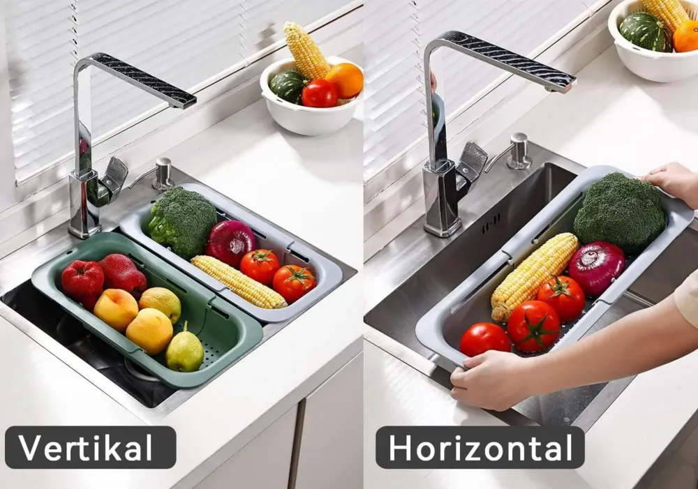 Ausziehbares Seiher Sieb für Spülbecken Gemüse Obst Nudeln