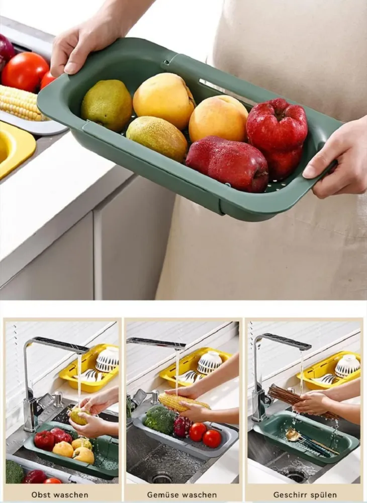 Ausziehbares Seiher Sieb für Spülbecken Gemüse Obst Nudeln