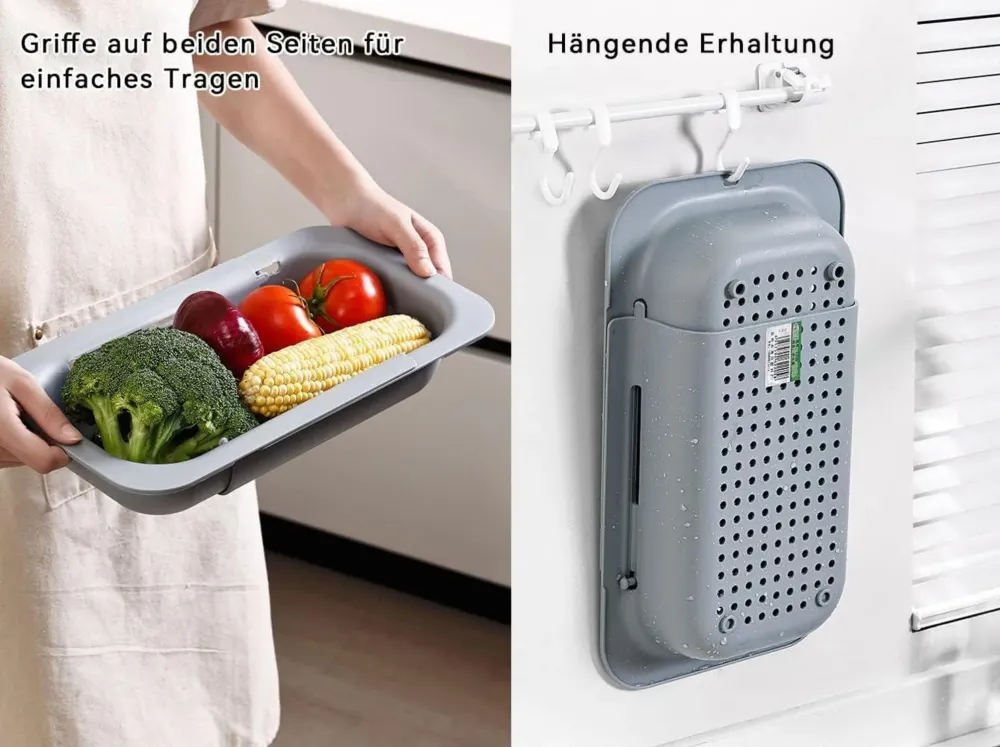 Ausziehbares Seiher Sieb für Spülbecken Gemüse Obst Nudeln