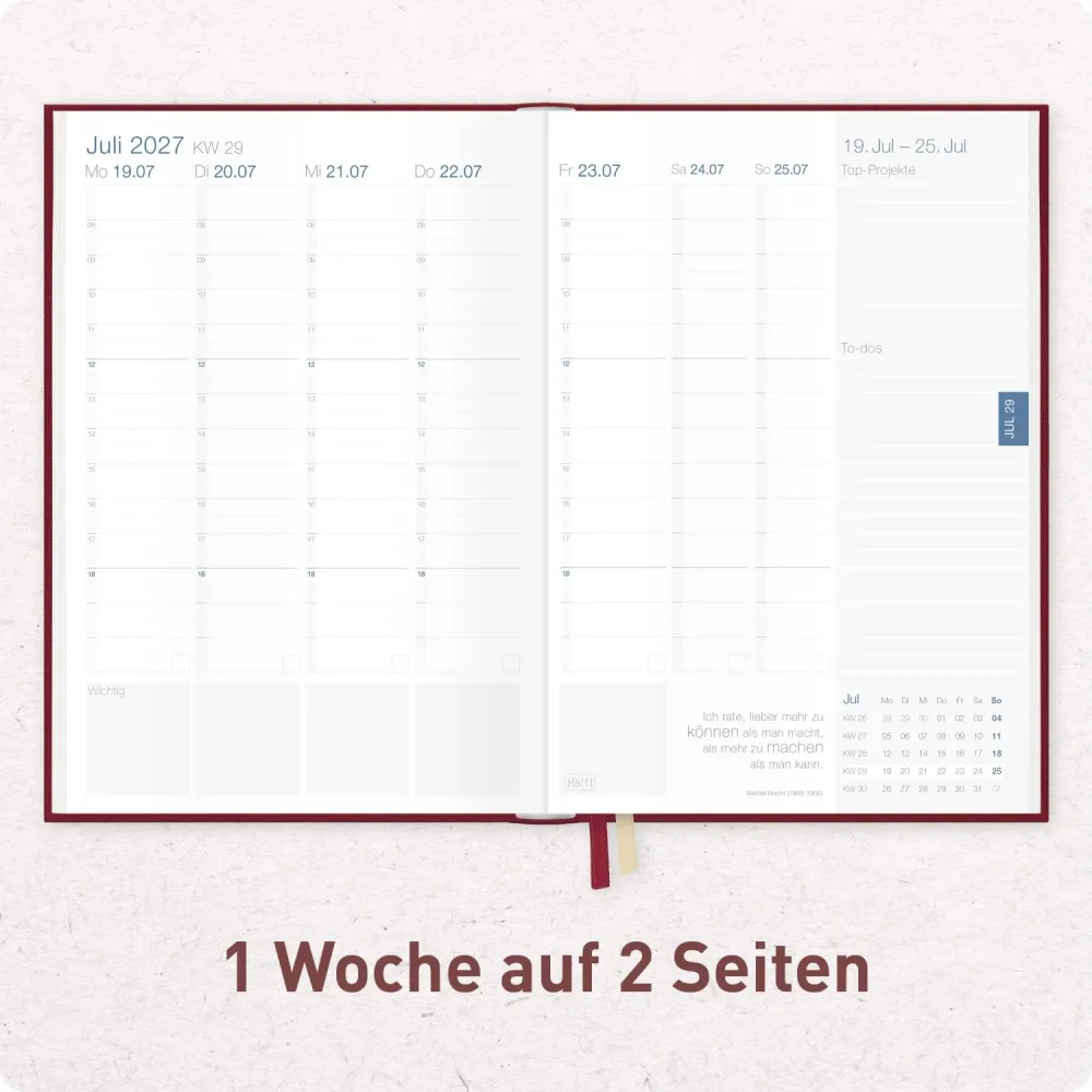 Business-Timer 2026/2027 / 17 Monate / A5 / Rubinrot / Häfft-Verlag