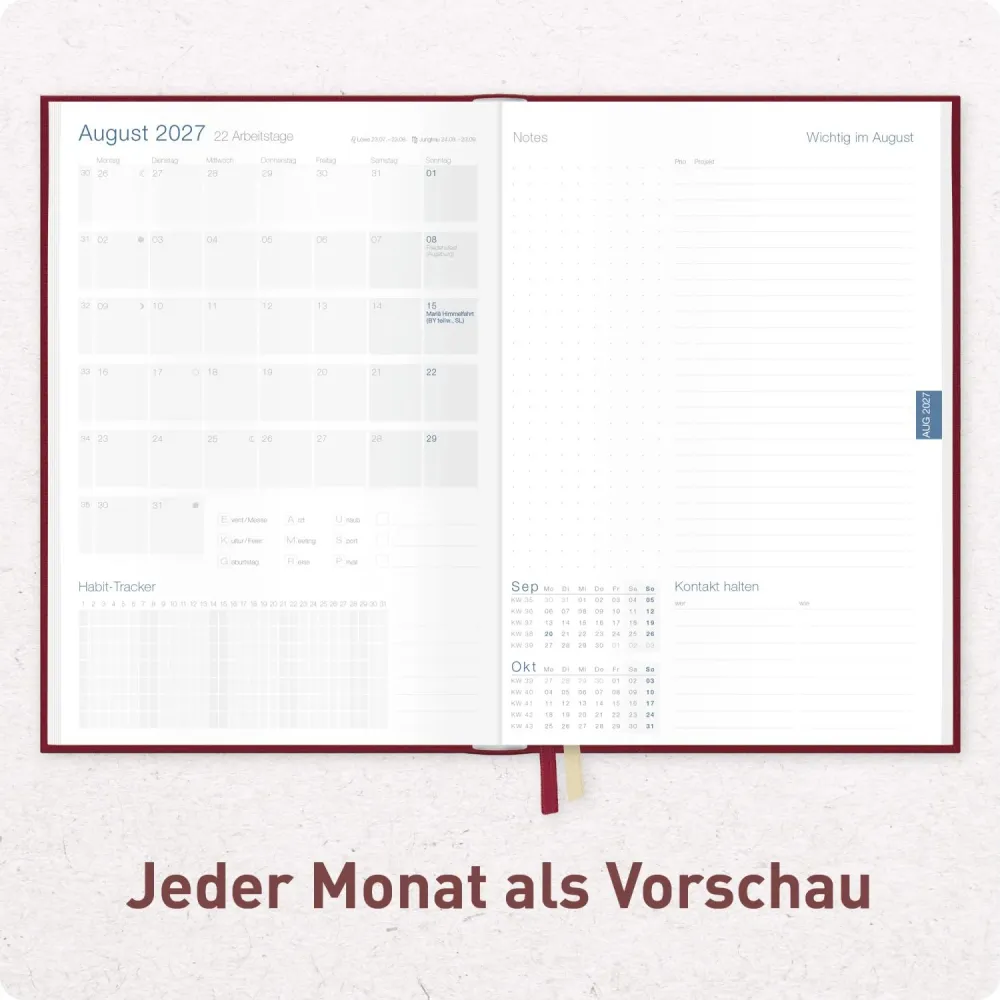 Business-Timer 2026/2027 / 17 Monate / A5 / Rubinrot / Häfft-Verlag