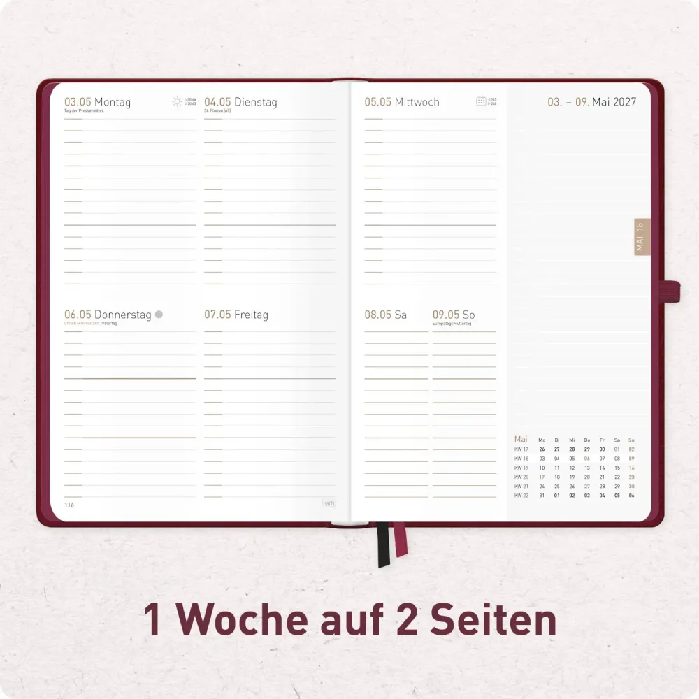 Chäff-Timer Deluxe 2026/2027 / 17 Monate / A5 / Berry / Häfft-Verlag