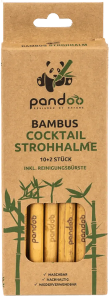 Cocktail Strohhalme aus Bambus, 12er Set inkl Reinigungsbürste
